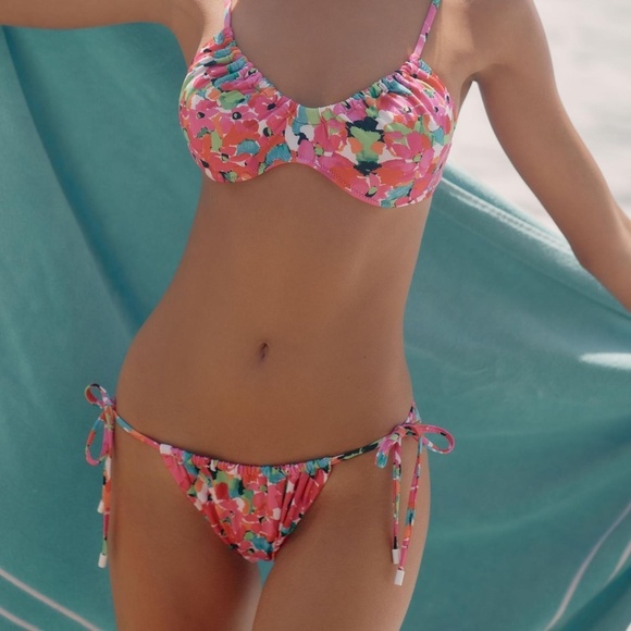 NWT Anthropologie Sanctuary Geranium Tunnel Side-Tie Hipster Bikini Bottom L - Picture 2 of 3